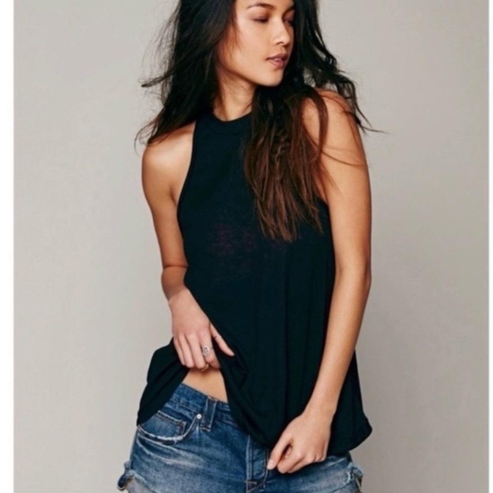 50%offw❤️ Free People Black Mock Me Ribbed Sleeveless Light Tank Top XS/S #57